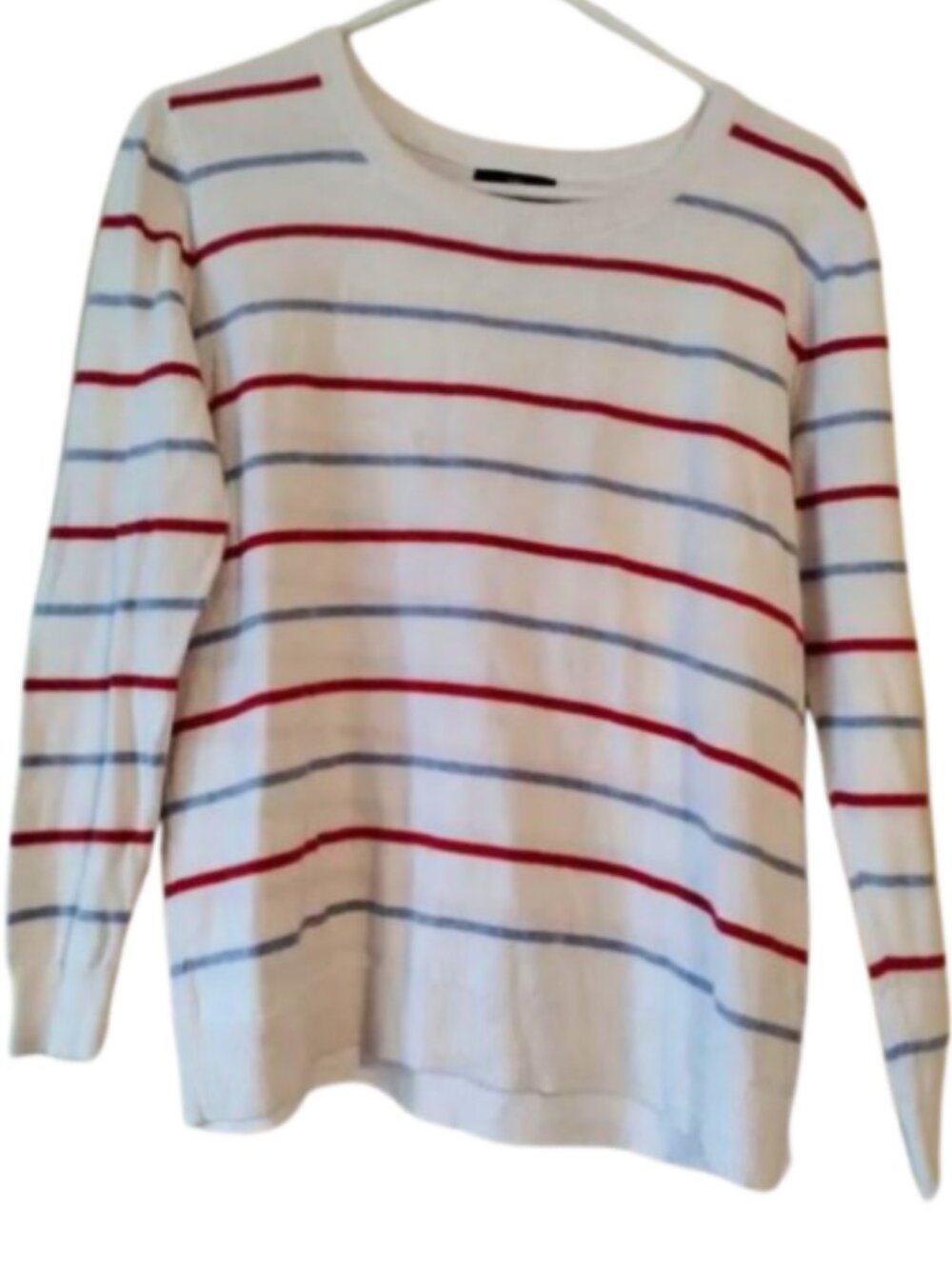 Gap White Striped Crewneck Sweater with Red and Light Blue Stripes